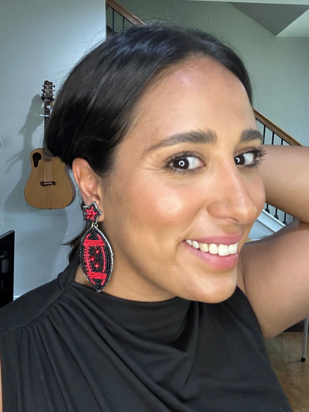 Red & Black Football Earrings