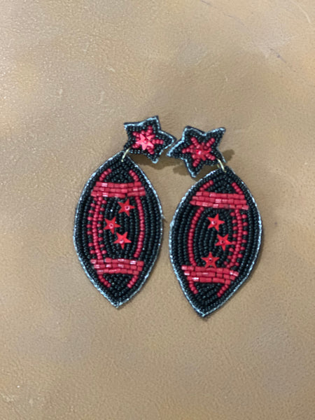 Red & Black Football Earrings