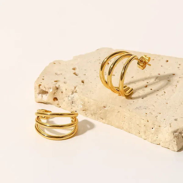 Gold Plated Three Hoop Earrings