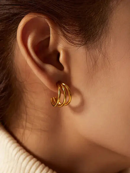 Gold Plated Three Hoop Earrings