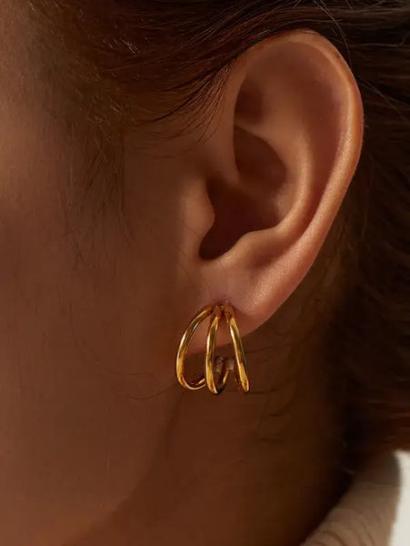 Gold Plated Three Hoop Earrings